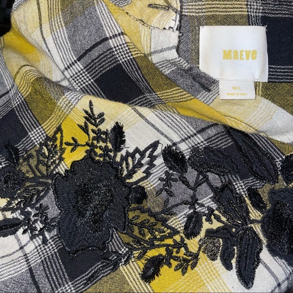 Anthropologie Maeve Floral Embroidered Plaid Oversized Button Down - Picture 4 of 4